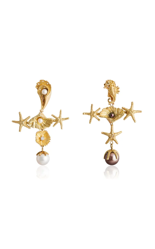Pearl Croce Marina 18K Yellow Gold Diamond And Pearl Earrings