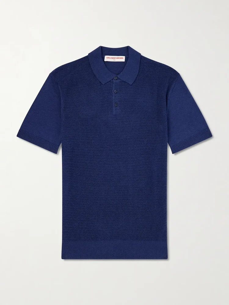 Burnham Tie Stitch Linen-blend Polo Shirt