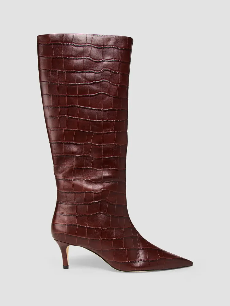 55MM Crocodile-Embossed Leather Knee-High Boots