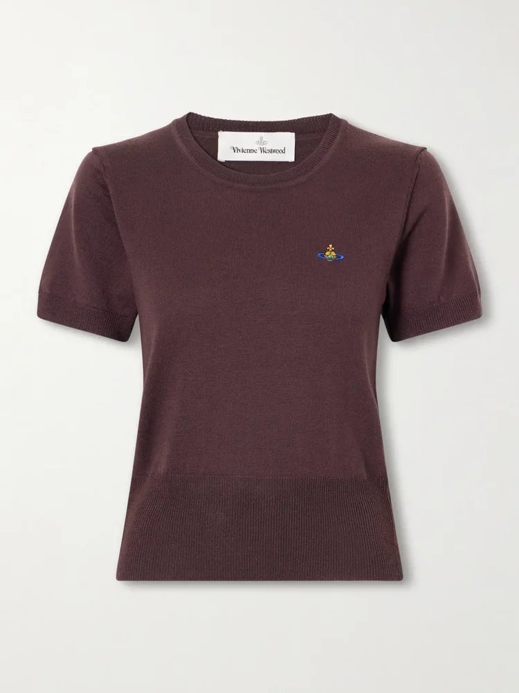 Bea logo-embroidered wool t-shirt
