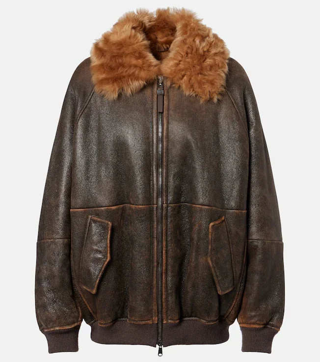 Monili shearling-trimmed leather blouson jacket