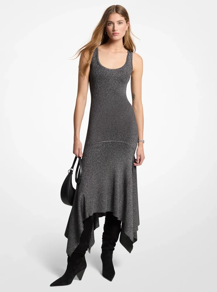 Metallic Knit Asymmetric Dress