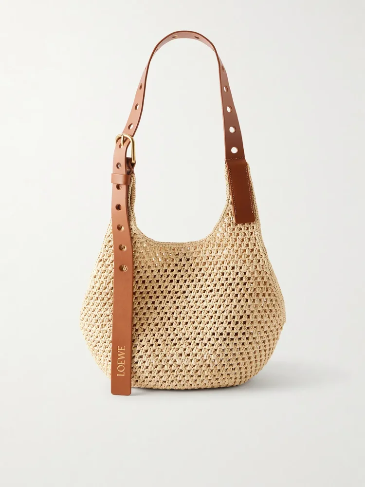 plus paula s ibiza the punch hole leather trimmed raffia shoulder bag