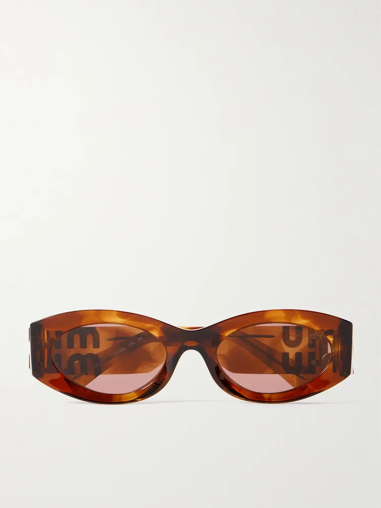 Miu Miu Glimpse Oval-Frame Tortoiseshell Acetate Sunglasses