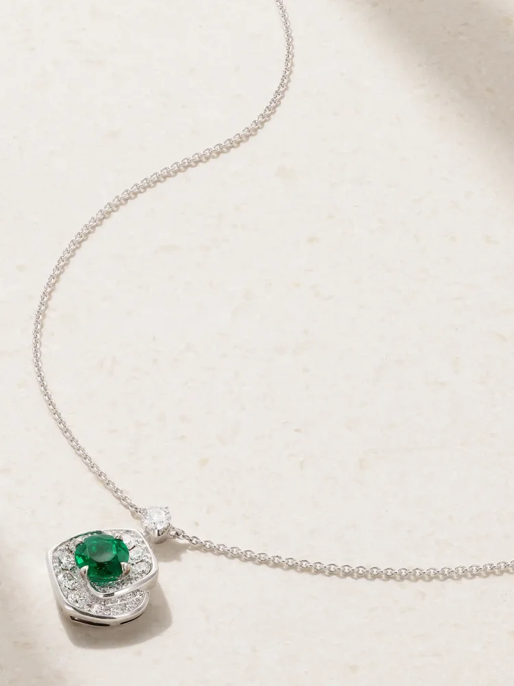 Frozen Kiss 18-karat white gold, emerald and diamond necklace