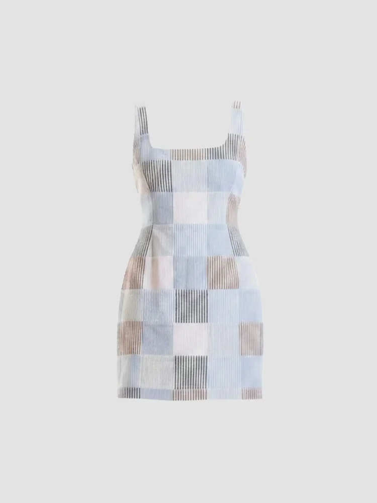 Millie Patchwork Seersucker Scoopneck Minidress