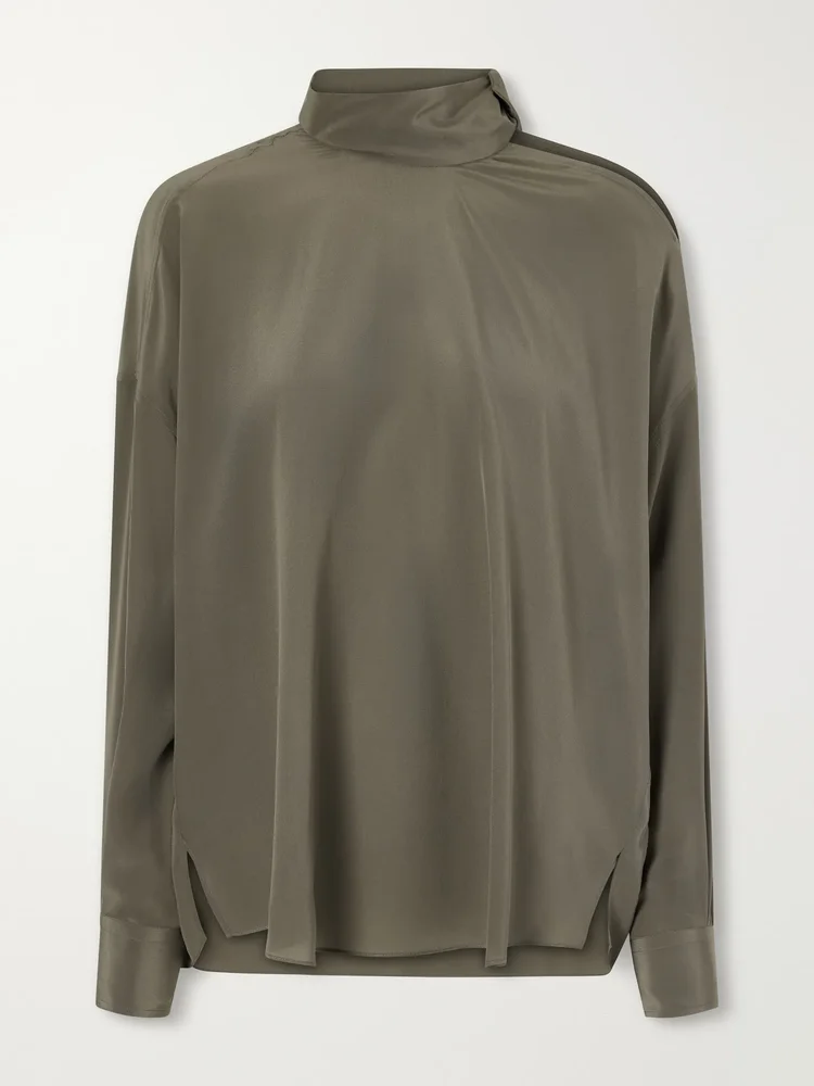 Bead-embellished silk-satin blouse