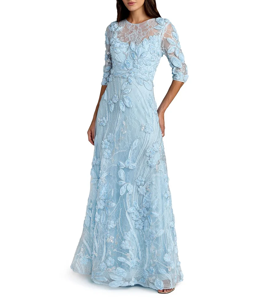 Illusion Neck Embroidered A Line Gown