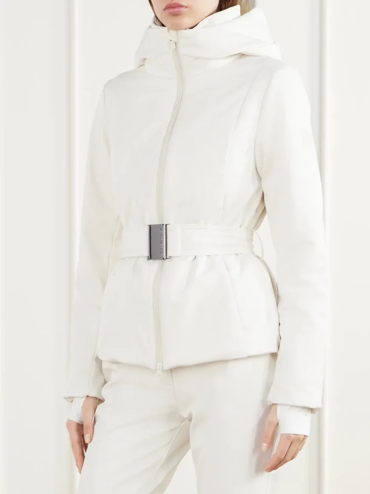 Tyin belted padded stretch-shell ski jacket