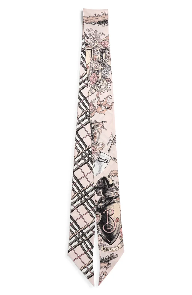 Etched Equestrian Knight Reversible Silk Skinny Scarf