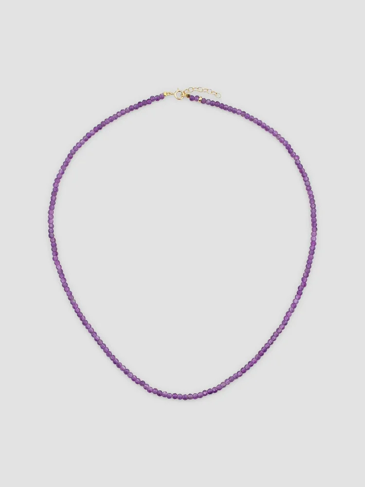 Birthstone Gemstone Beaded Necklace in Amethyst