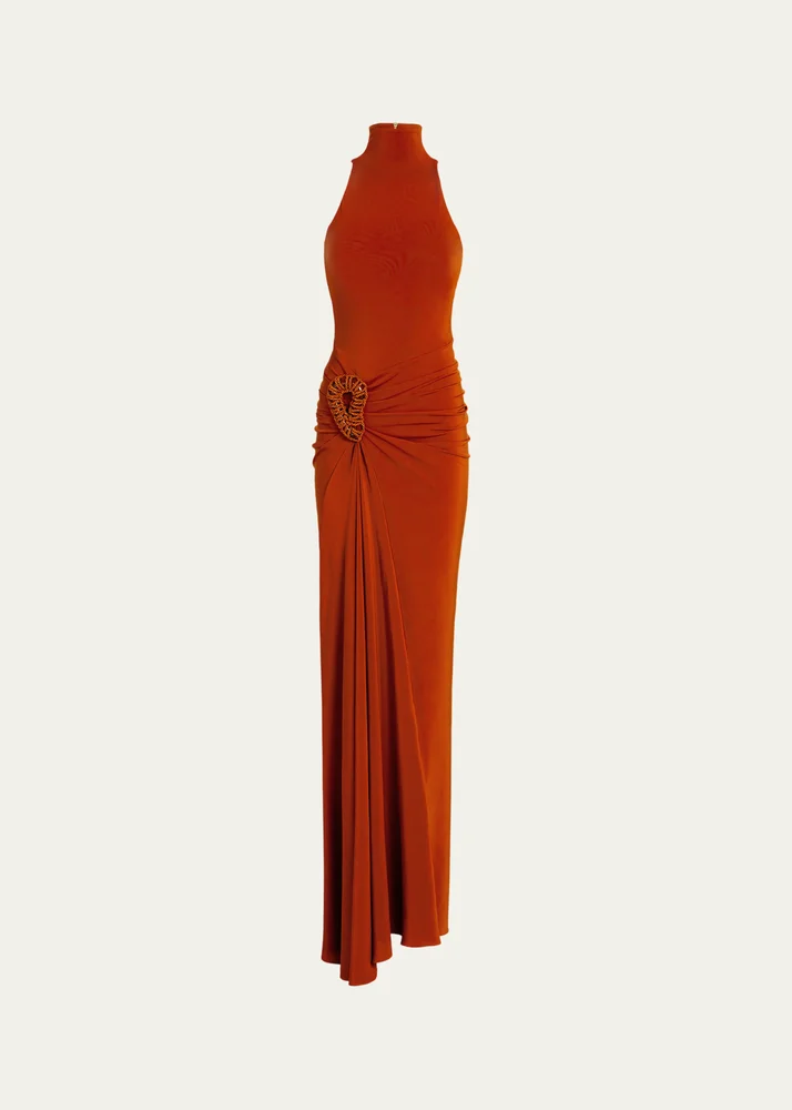 Frances Embellished Ruched Sleeveless Maxi Dress