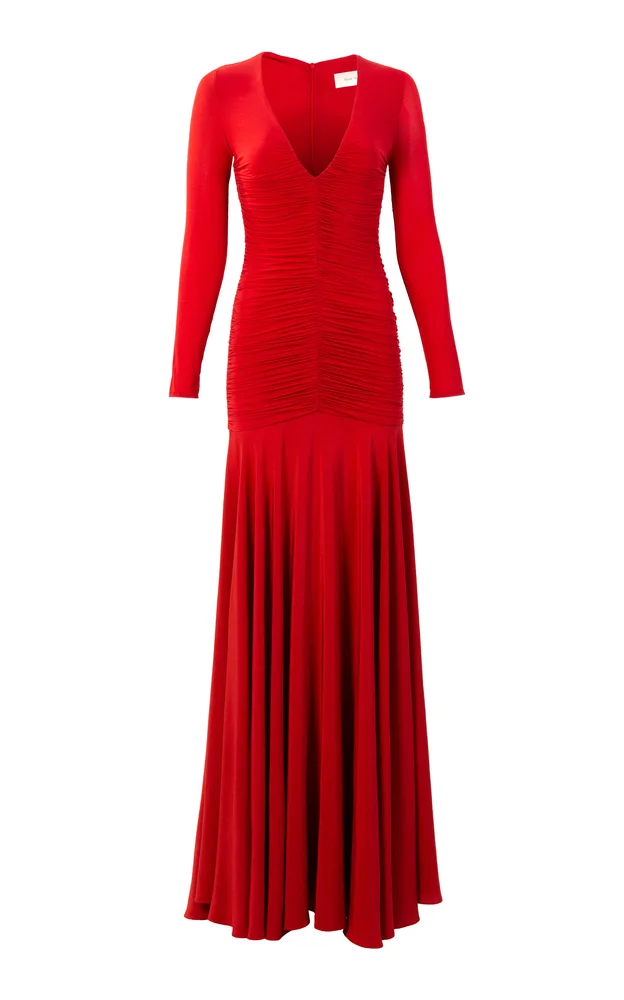 Lina Gathered Silk-Blend Maxi Dress