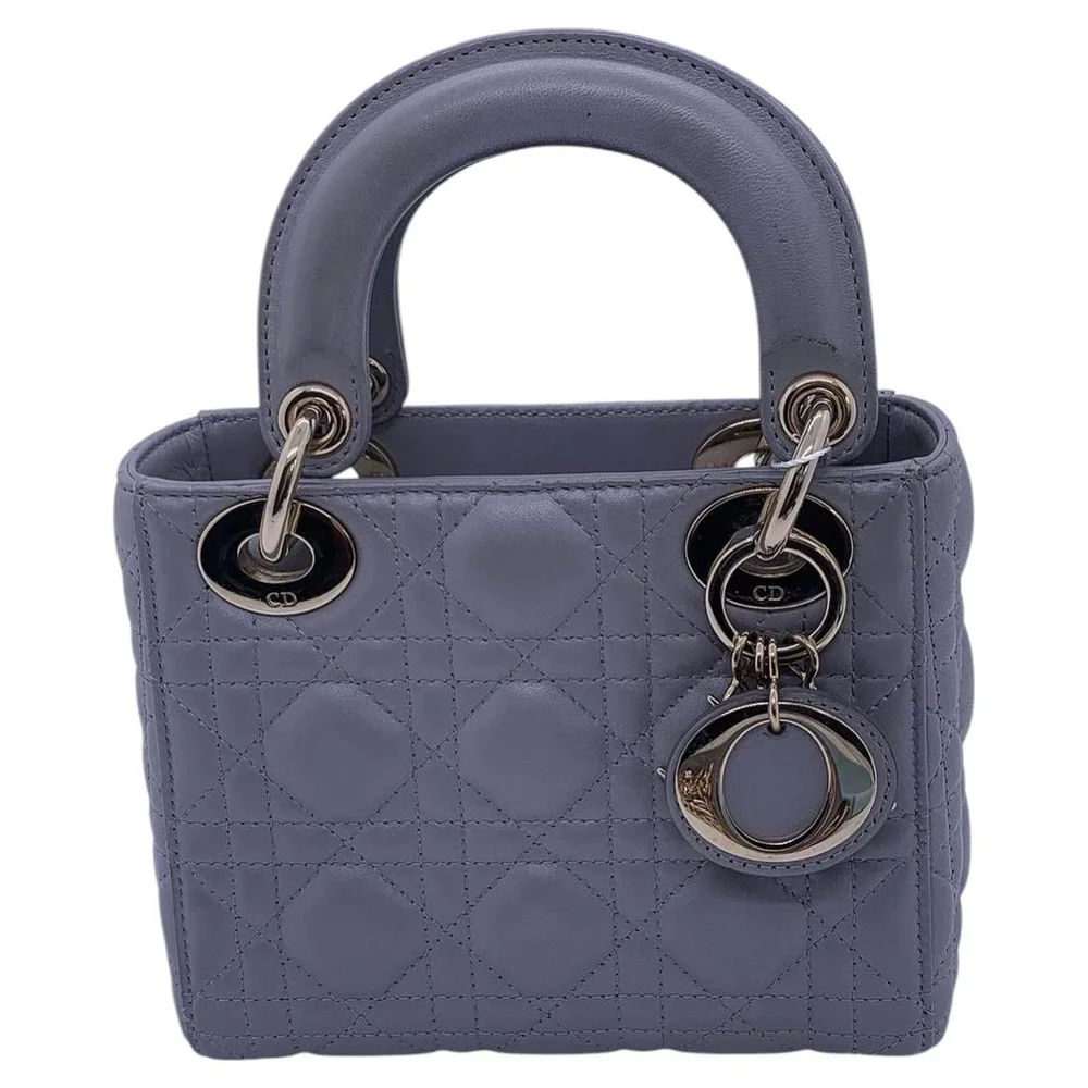 Pre-Owned Corner-Worn Gray Cannage Mini Lady Dior Leather Bag