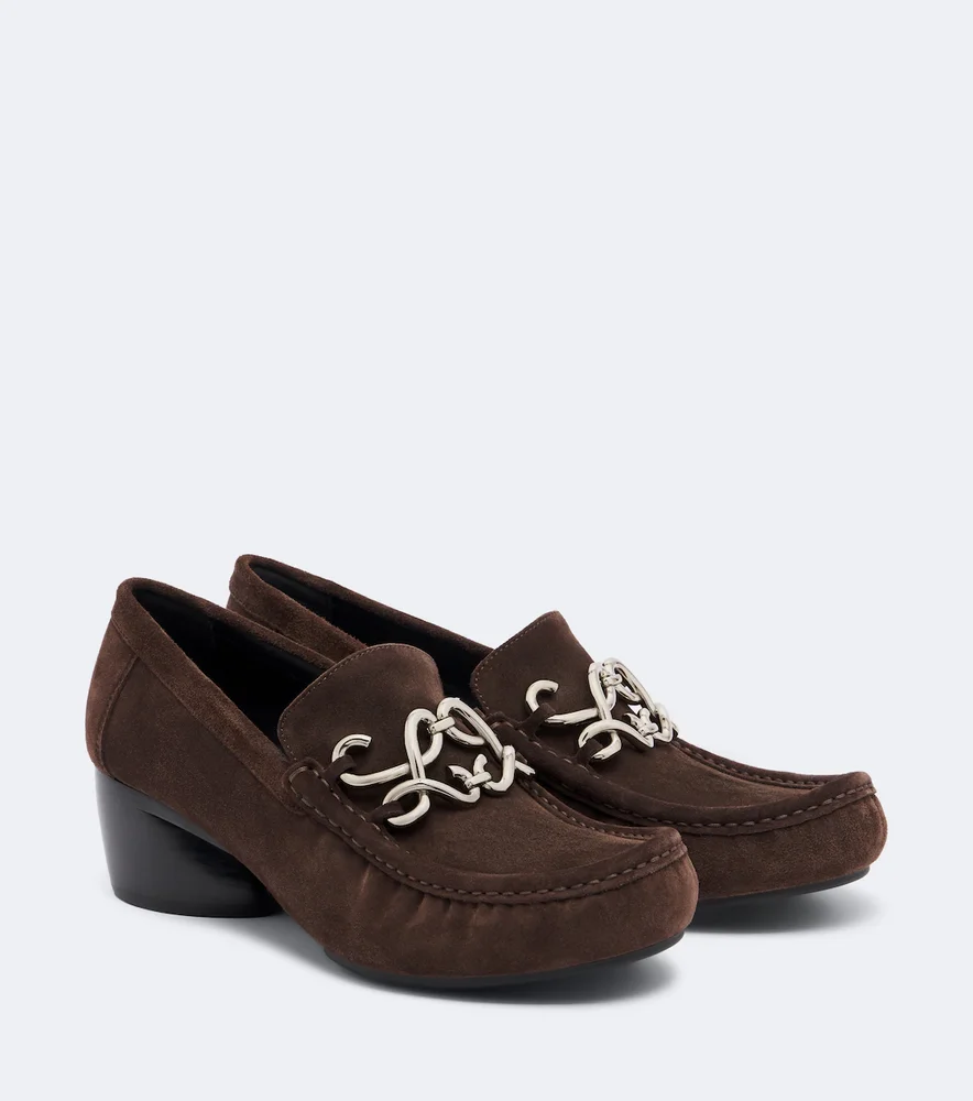 Double L suede loafer pumps