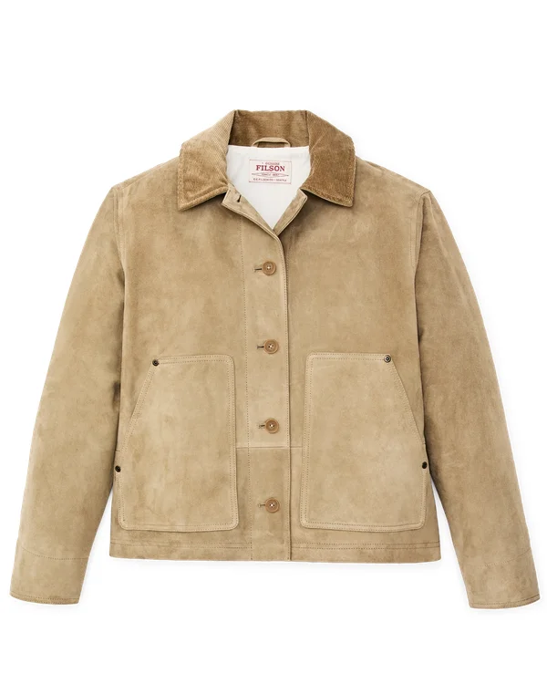 Women's Short Suede Barn Jacket - Light Gray