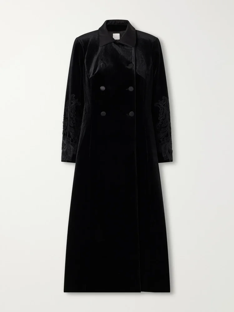 Rose embroidered velvet coat
