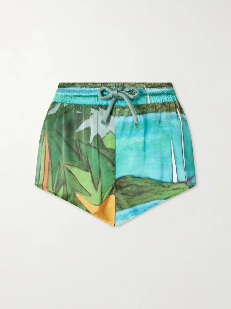 Magdalena printed silk-blend satin mini shorts