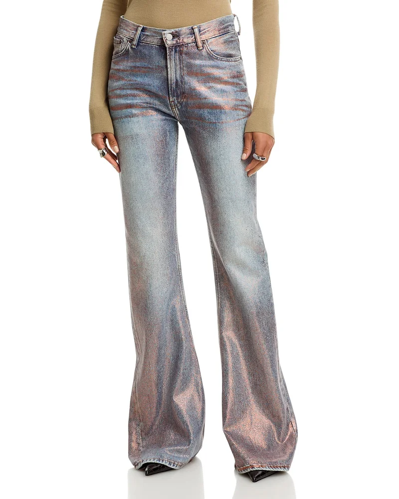 2025F Fitted Coated Glitter Bootcut Jeans in Rose/Blue