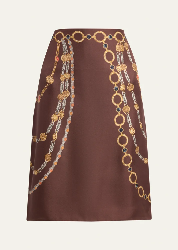 Printed Silk Twill Pencil Skirt