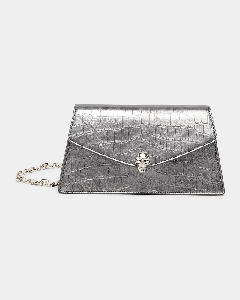 Skull Mini Croc-Embossed Leather Shoulder Bag