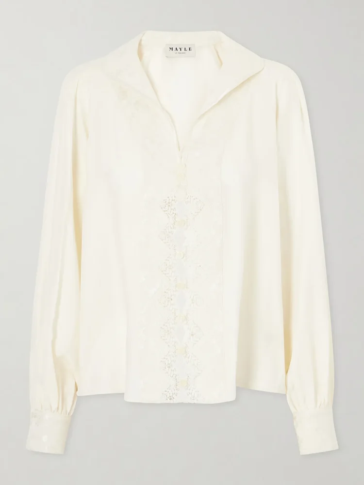 Lula lace-trimmed silk blouse