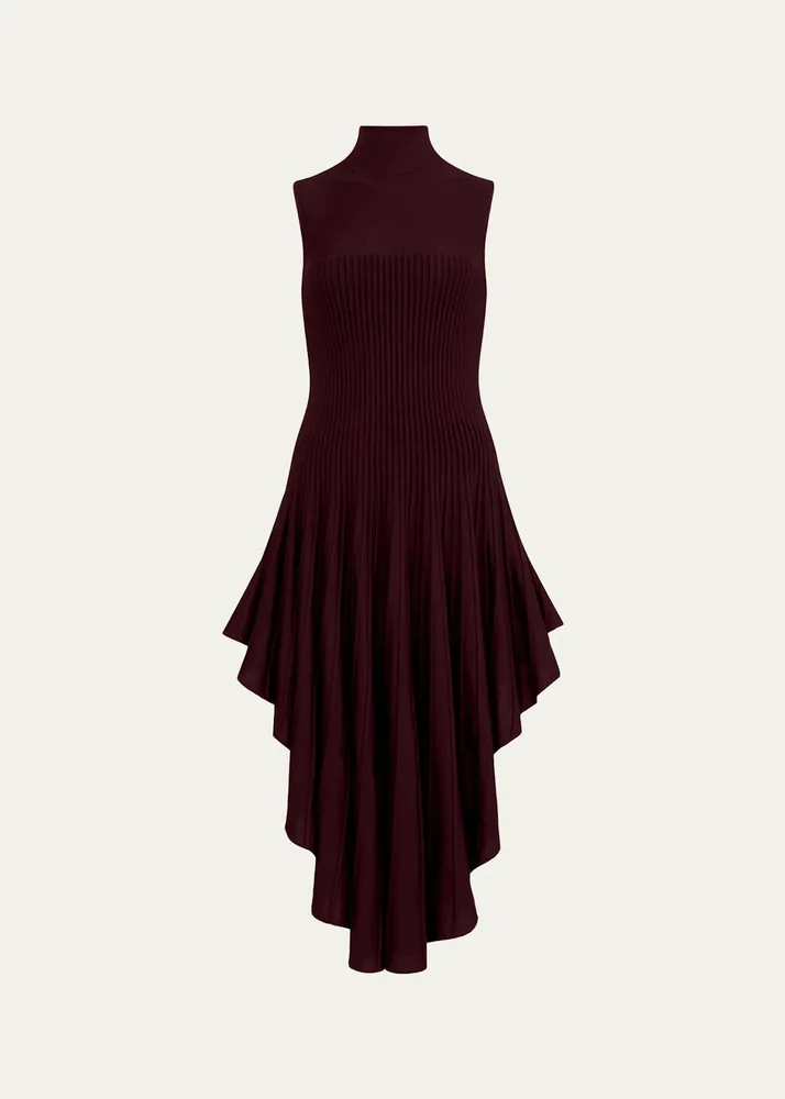 Mock-Neck Sleeveless Sculpted Pointed Midi Dress