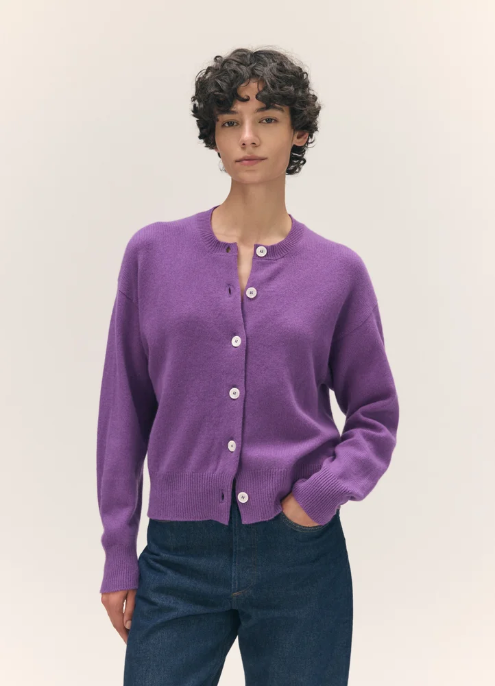 Ada Crewneck Cardigan in Vivid Purple