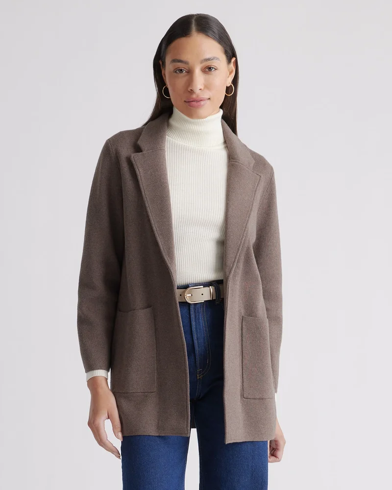100% Organic Cotton Knit Blazer in Heather Brown