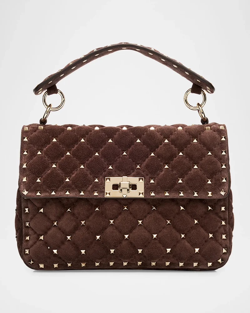 Quilted Rockstud Suede Shoulder Bag
