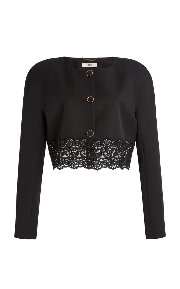 Lace-Trimmed Wool Grain Du Poudre Jacket