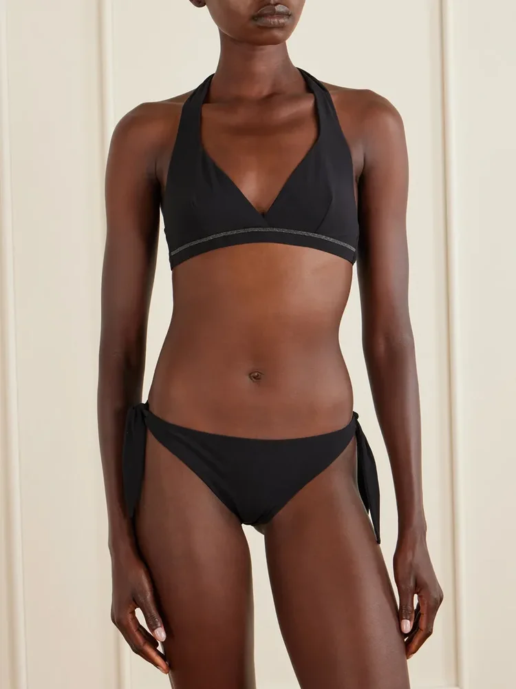 Bead-embellished triangle bikini top