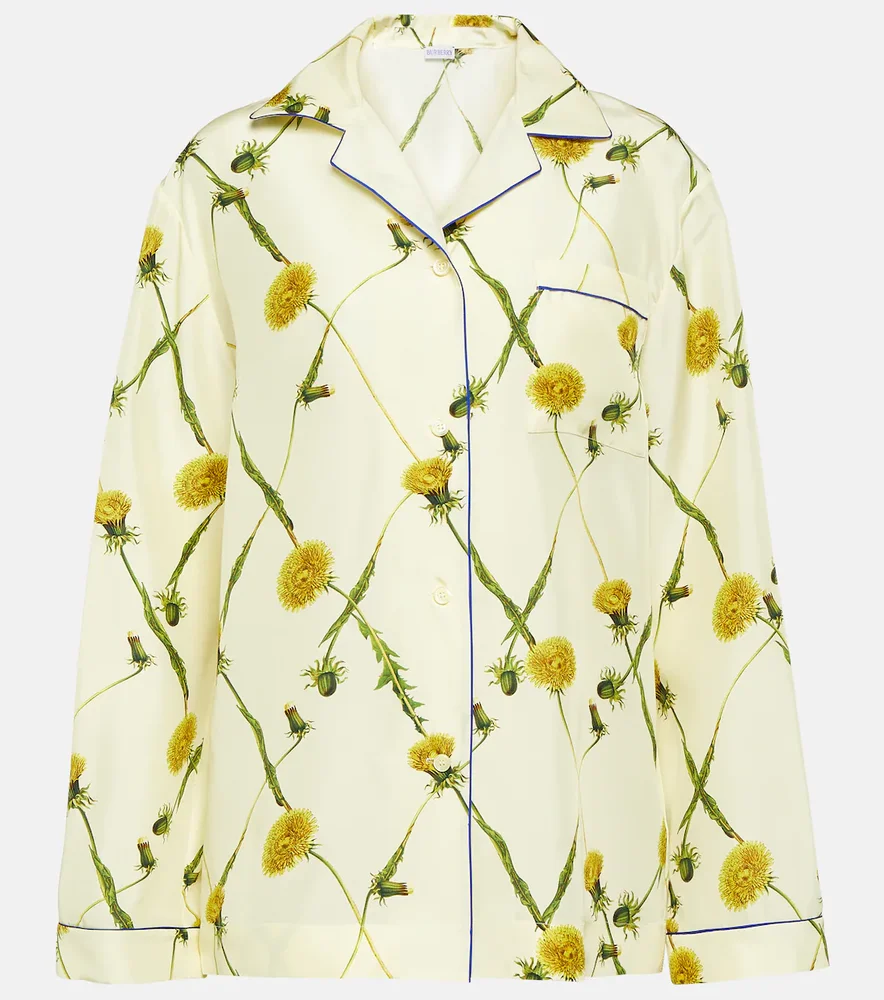 Floral silk poplin pajama shirt
