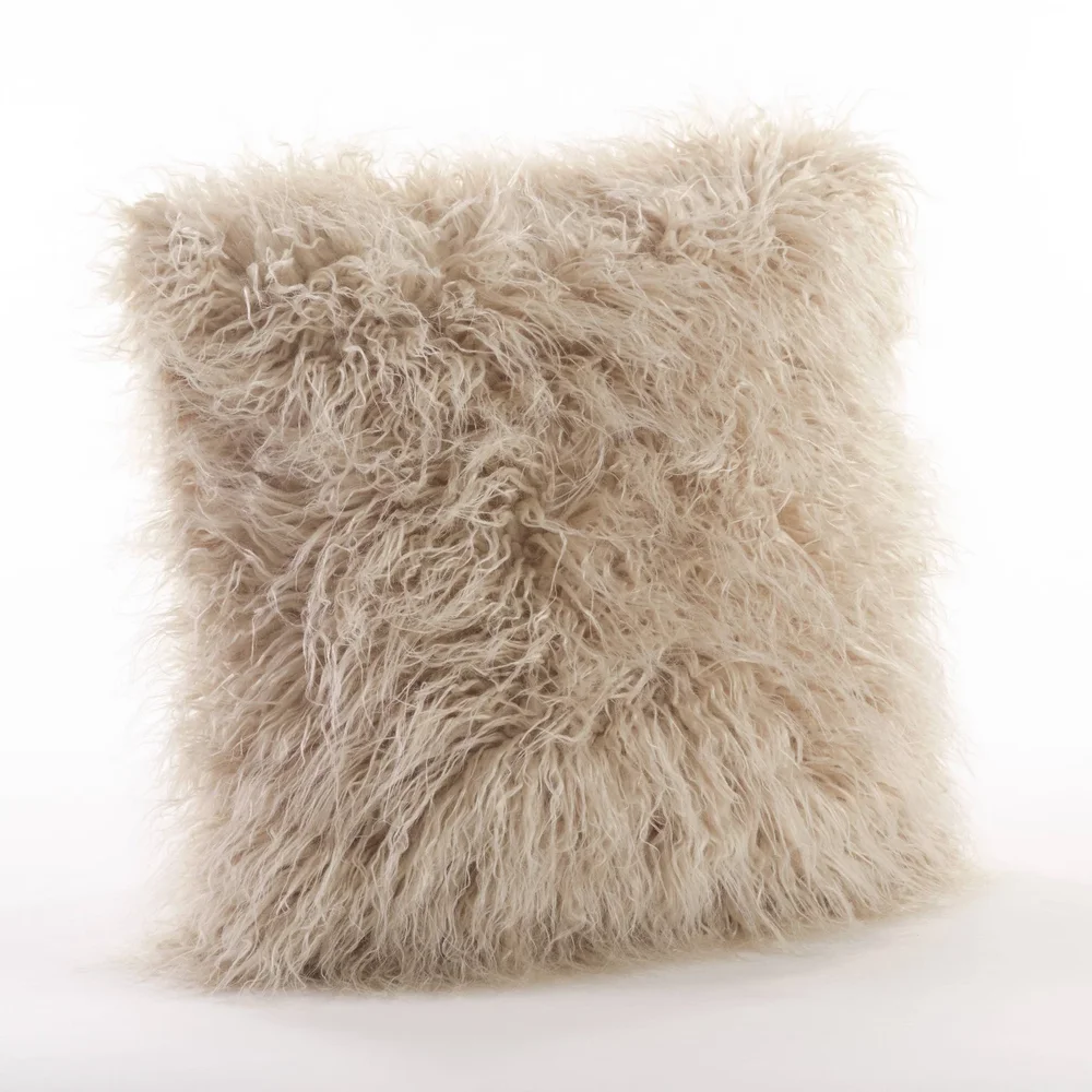 18"x18" Poly Filled Faux Mongolian Fur Square Throw Pillow