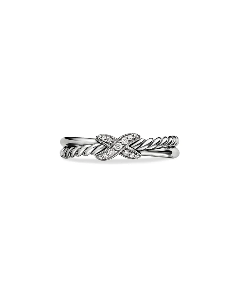 Sterling Silver & Diamond Petite X Ring