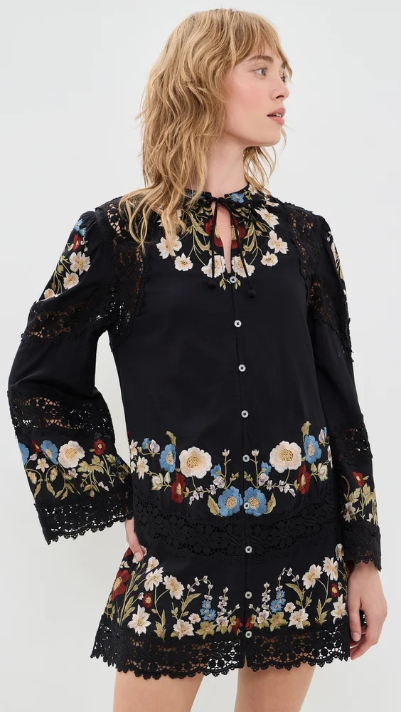 Ruwa Embroidered Flare Mini Dress