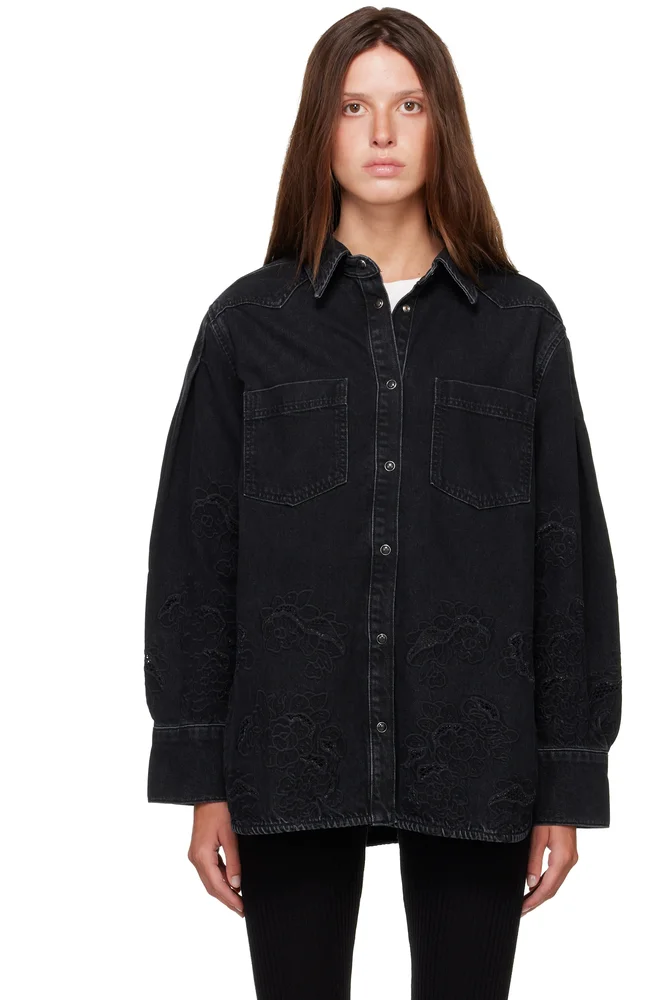 Black Broderie Anglaise Denim Shirt