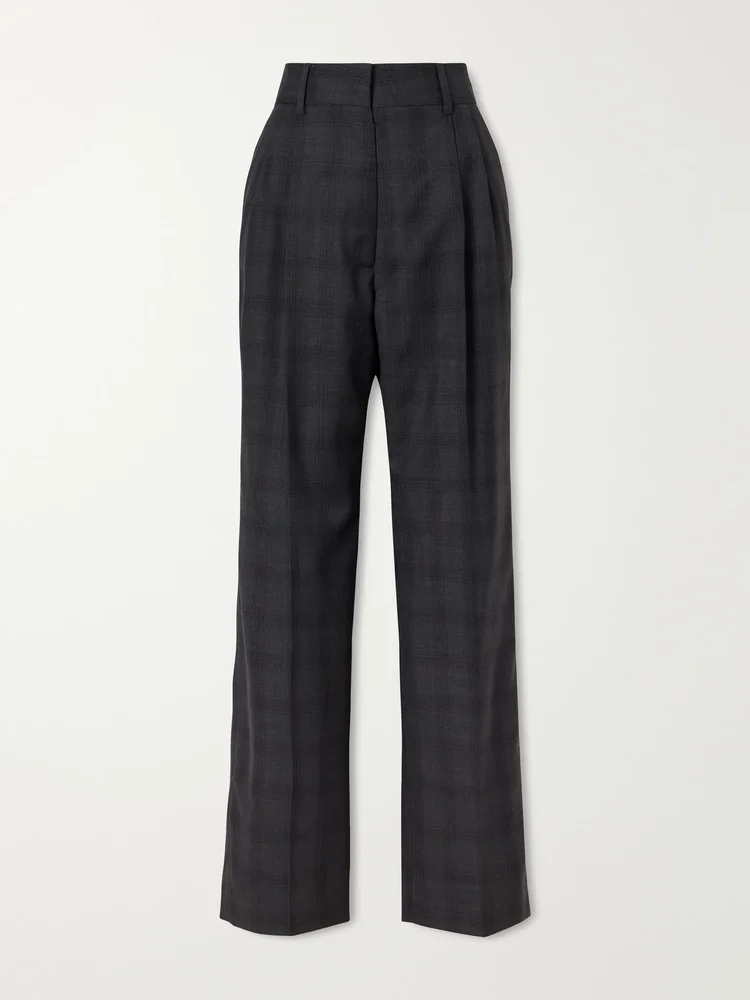 Fox checked wool straight-leg pants