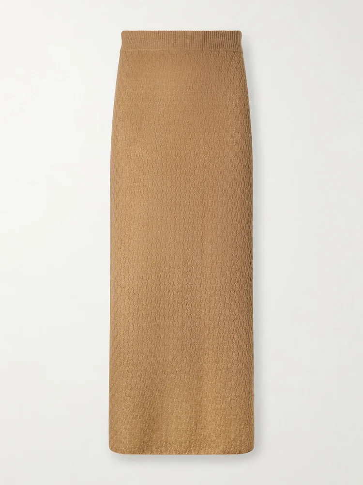 Sunnie pointelle-knit cashmere midi skirt
