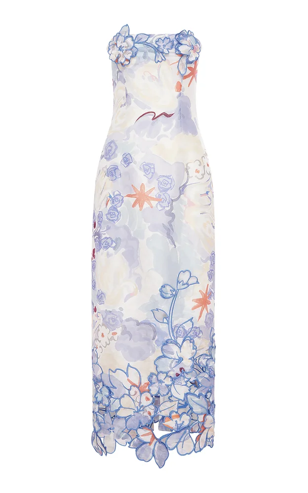 Rayna Applique Linen-SIlk Maxi Dress