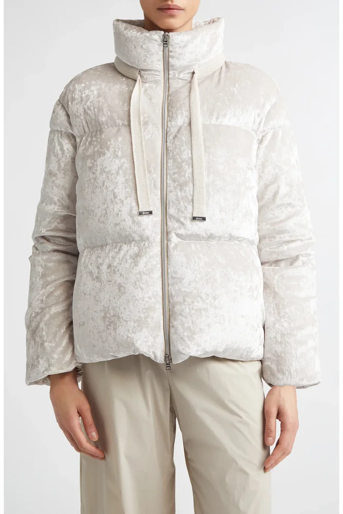Velvet Quilted Down Puffer Jacket