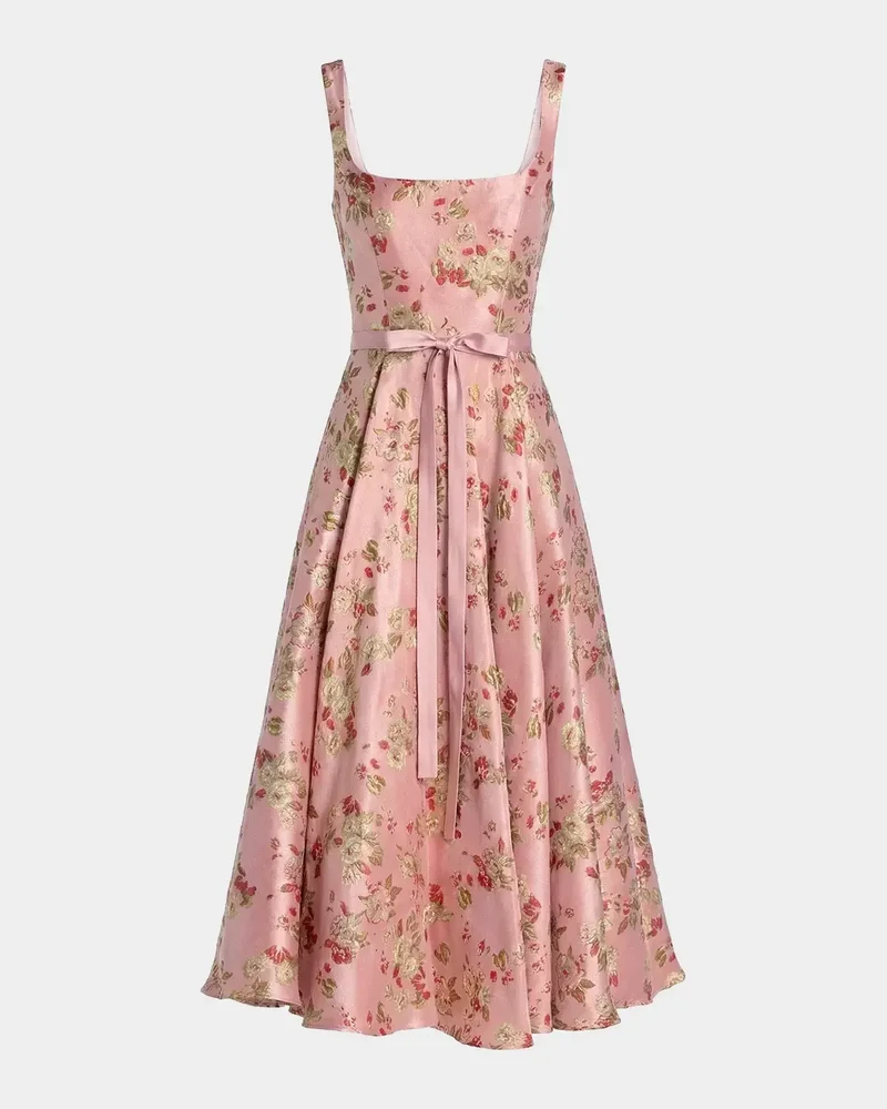 Petite Floral Brocade Sleeveless A-Line Midi-Dress