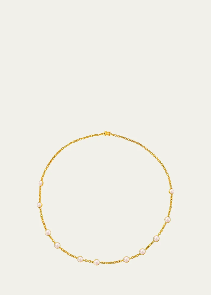 18K Yellow Gold Freshwater Pearl Station Necklace, 22"L