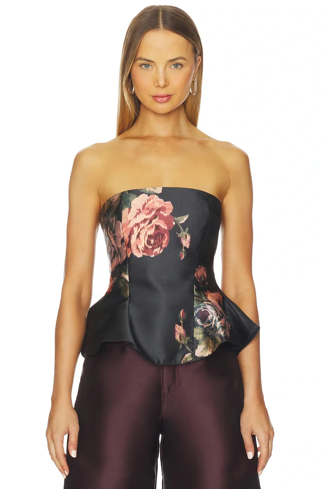 Flower Printed Strapless Top