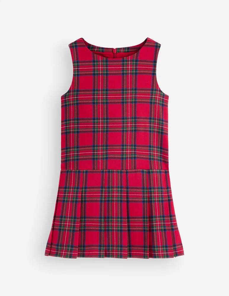 Boden Drop Waist Pinafore-Red Check