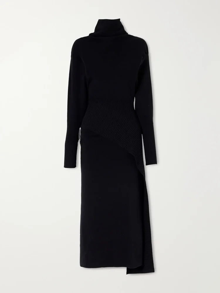 Embellished wool and cashmere-blend turtleneck midi dress