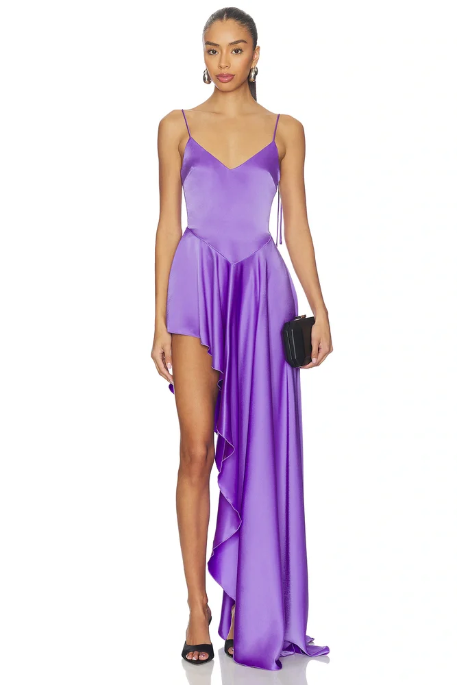 Open Leg Asymmetric Satin Gown