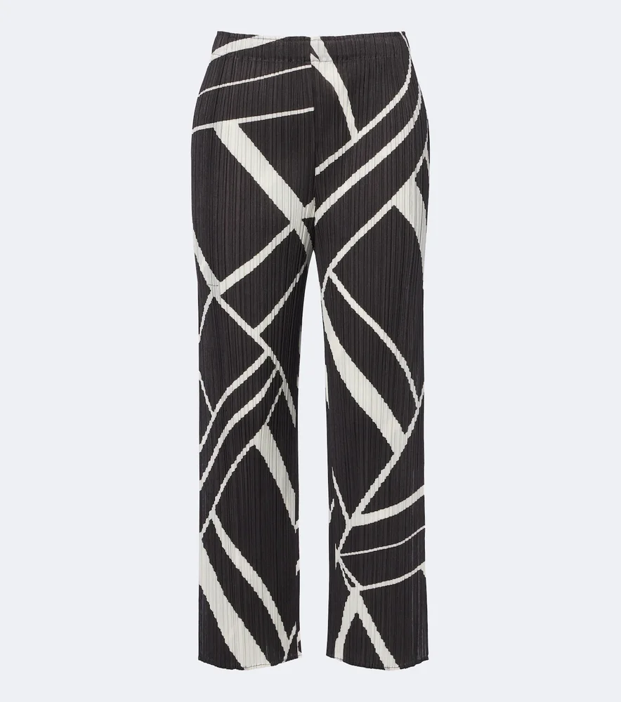 Fold Line pleated printed wide-leg pants