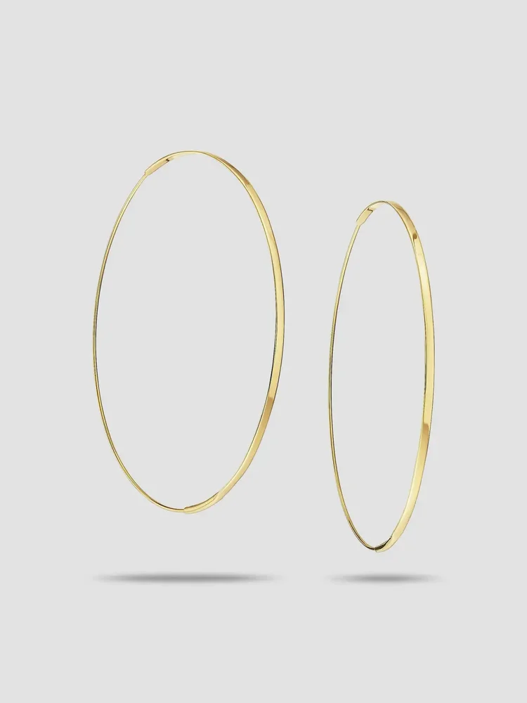 Large Flat Magic 14K Yellow Gold Hoop Earrings/2.5"