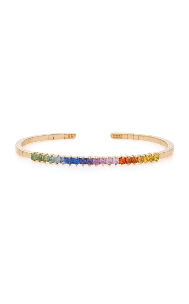 Rainbow Princess-Cut 18K Rose Gold Sapphire Bangle